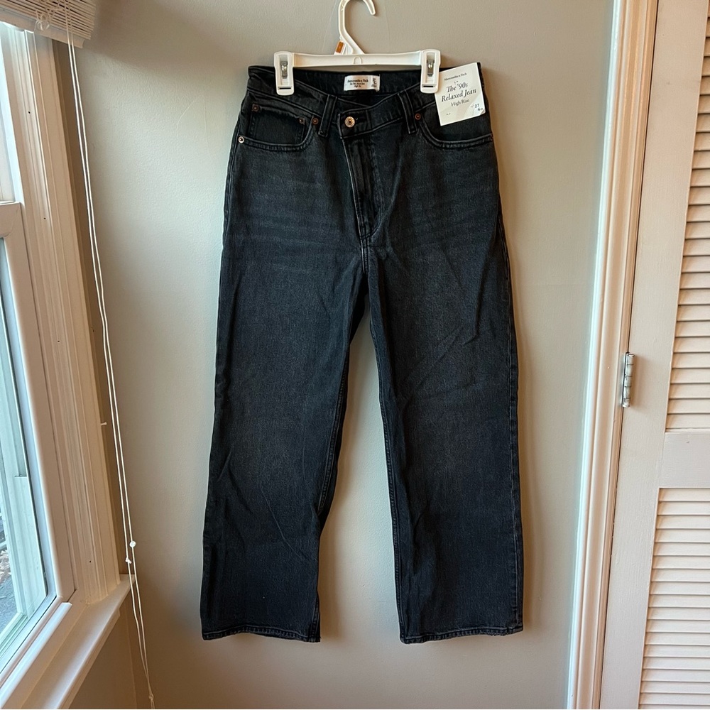 Abercrombie & Fitch high rise black jeans with a cute crossover button closure